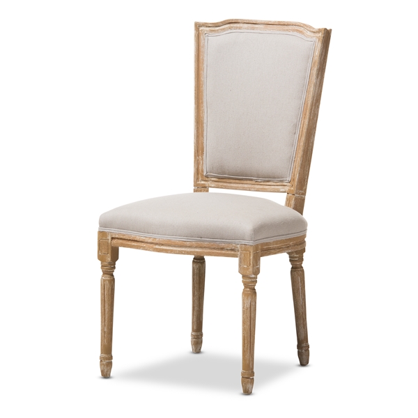 baxton studio Baxton Studio Cadencia French Vintage Cottage Weathered Oak Finish Wood and Beige Fabric Upholstered Dining Side Chair