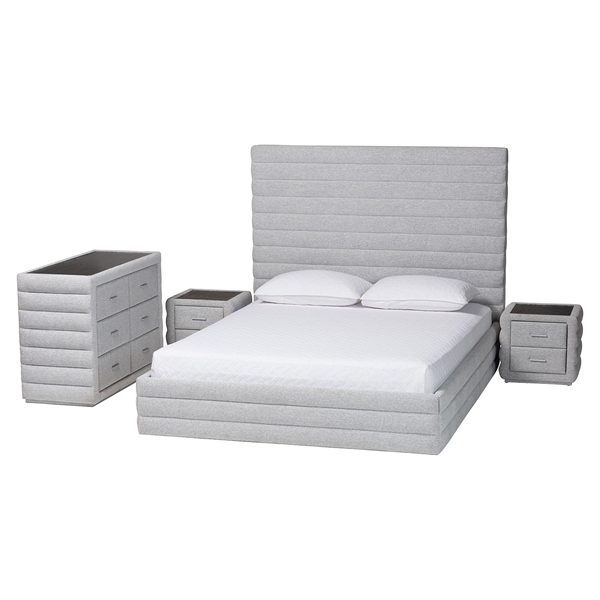 baxton studio Baxton Studio Cadmus Modern Light Grey Channel-Tufted Fabric King Size 4-Piece Bedroom Set
