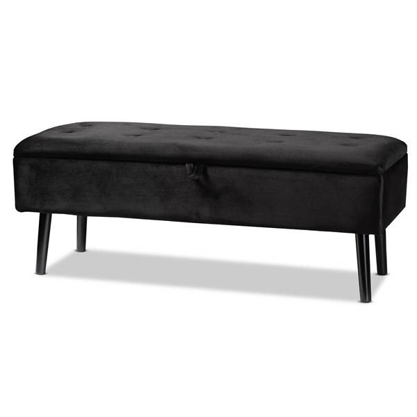 baxton studio Baxton Studio Caine Modern and Contemporary Black Velvet Fabric Upholstered and Dark Brown Finished Wood Storage Bench