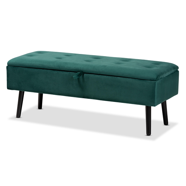 baxton studio Baxton Studio Caine Modern and Contemporary Green Velvet Fabric Upholstered and Dark Brown Finished Wood Storage Bench