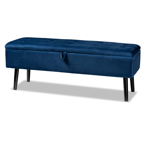 baxton studio Baxton Studio Caine Modern and Contemporary Navy Blue Velvet Fabric Upholstered and Dark Brown Finished Wood Storage Bench