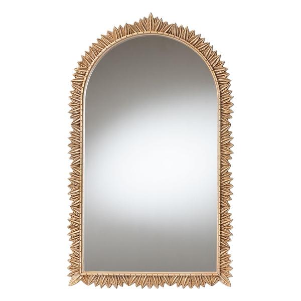 baxton studio Baxton Studio Caitlin Antique Gold Finished Wood Arch Accent Wall Mirror with Carved Leaf Border