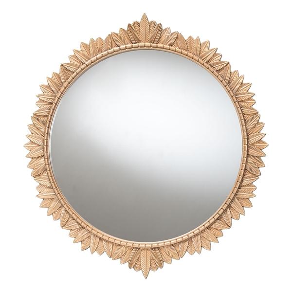 baxton studio Baxton Studio Caitlin Antique Gold Finished Wood Round Accent Wall Mirror with Carved Leaf Border