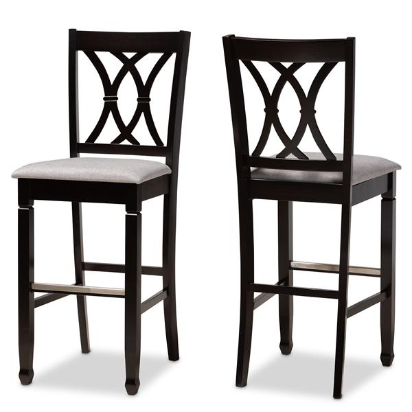 baxton studio Baxton Studio Calista Modern and Contemporary Grey Fabric Upholstered and Espresso Brown Finished Wood 2-Piece Bar Stool Set