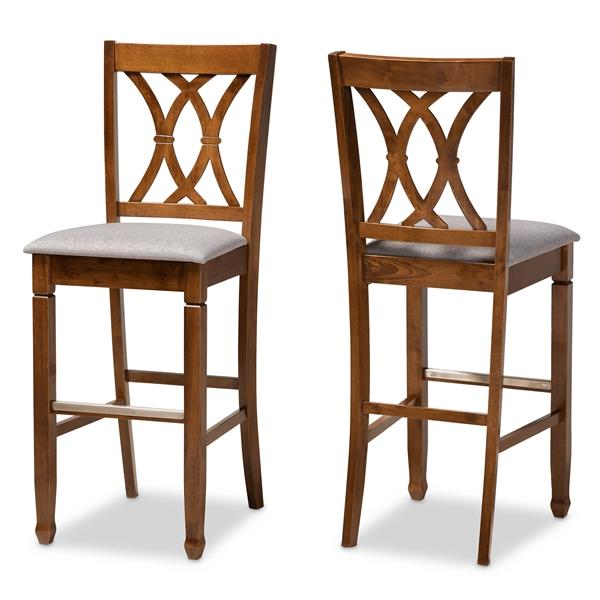 baxton studio Baxton Studio Calista Modern and Contemporary Grey Fabric Upholstered and Walnut Brown Finished Wood 2-Piece Bar Stool Set