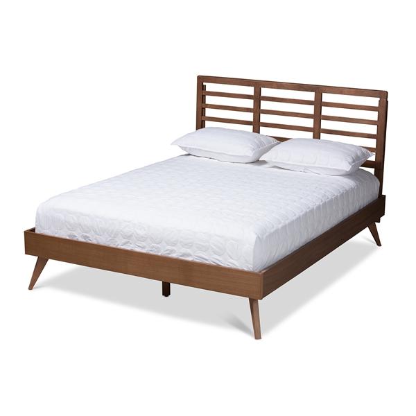 baxton studio Baxton Studio Calisto Mid-Century Modern Walnut Brown Finished Wood Full Size Platform Bed