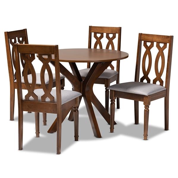baxton studio Baxton Studio Callie Modern and Contemporary Grey Fabric Upholstered and Walnut Brown Finished Wood 5-Piece Dining Set