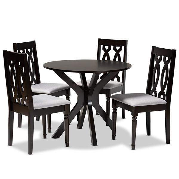 baxton studio Baxton Studio Callie Modern and Contemporary Grey Fabric Upholstered and Dark Brown Finished Wood 5-Piece Dining Set