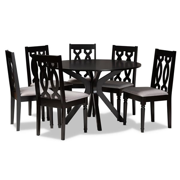baxton studio Baxton Studio Callie Modern and Contemporary Grey Fabric Upholstered and Dark Brown Finished Wood 7-Piece Dining Set