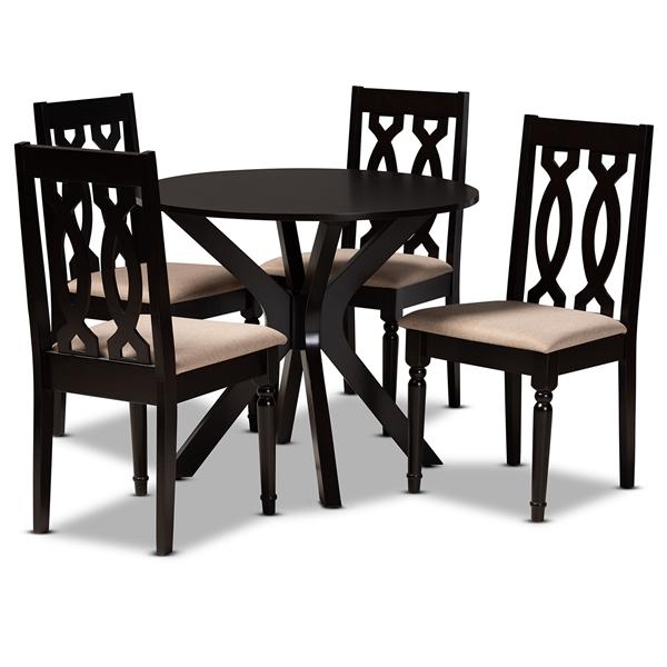 baxton studio Baxton Studio Callie Modern and Contemporary Sand Fabric Upholstered and Dark Brown Finished Wood 5-Piece Dining Set