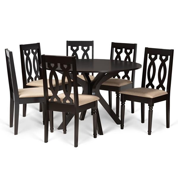 baxton studio Baxton Studio Callie Modern and Contemporary Sand Fabric Upholstered and Dark Brown Finished Wood 7-Piece Dining Set