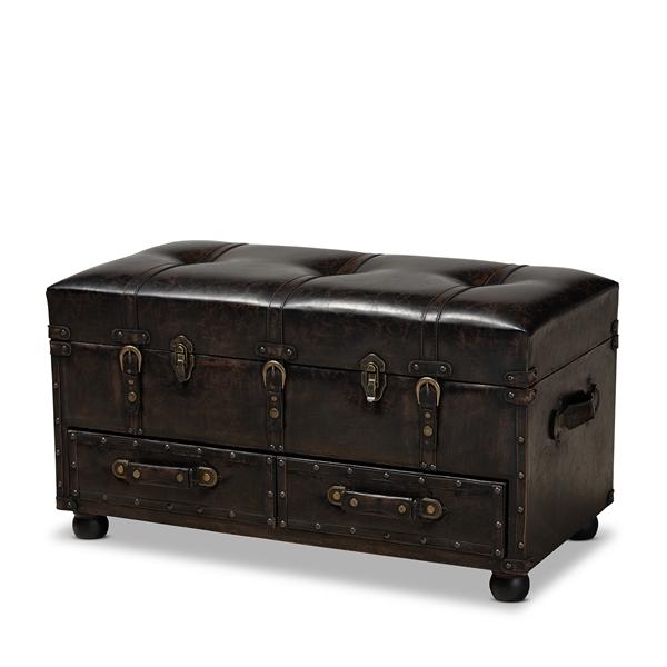 baxton studio Baxton Studio Callum Modern Transitional Distressed Dark Brown Faux Leather Upholstered 2-Drawer Storage Trunk Ottoman