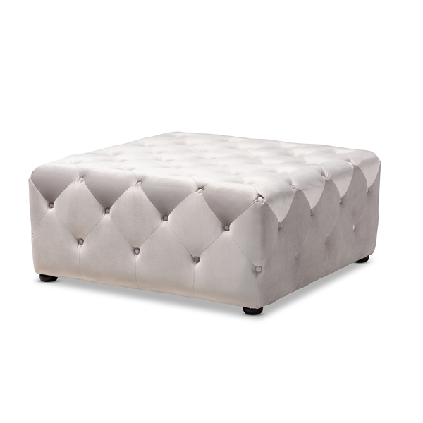 baxton studio Baxton Studio Calvetti Modern and Contemporary Slate Gray Velvet Fabric Upholstered Button-Tufted Cocktail Ottoman