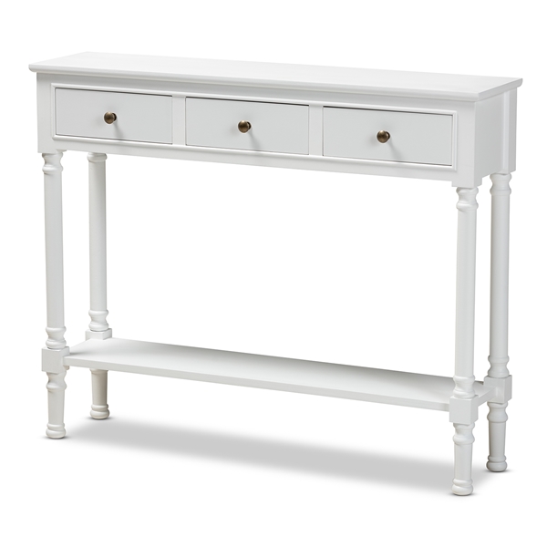 baxton studio Baxton Studio Calvin Classic and Traditional French Farmhouse White Finished Wood 3-Drawer Entryway Console Table