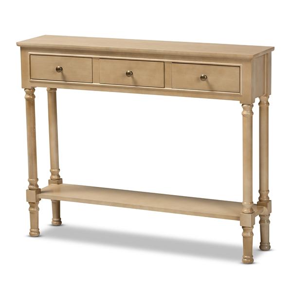 baxton studio Baxton Studio Calvin Classic and Traditional French Farmhouse Oak Brown Finished Wood 3-Drawer Entryway Console Table