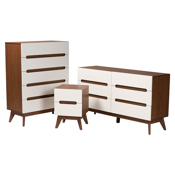 baxton studio Baxton Studio Calypso Mid-Century Modern Two-Tone White and Walnut Brown Finished Wood 3-Piece Storage Set