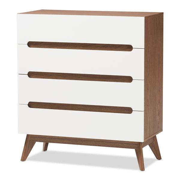 baxton studio Baxton Studio Calypso Mid-Century Modern White and Walnut Wood 4-Drawer Storage Chest