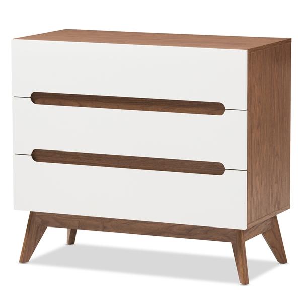 baxton studio Baxton Studio Calypso Mid-Century Modern White and Walnut Wood 3-Drawer Storage Chest