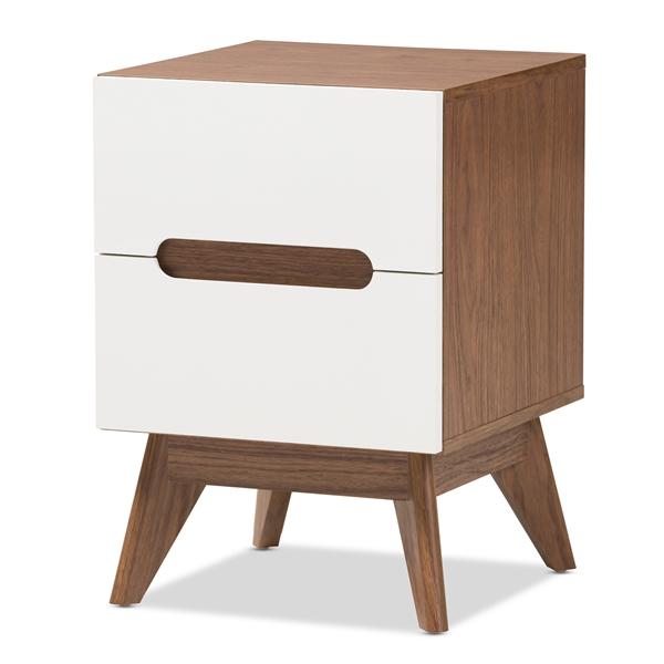 baxton studio Baxton Studio Calypso Mid-Century Modern White and Walnut Wood 2-Drawer Storage Nightstand
