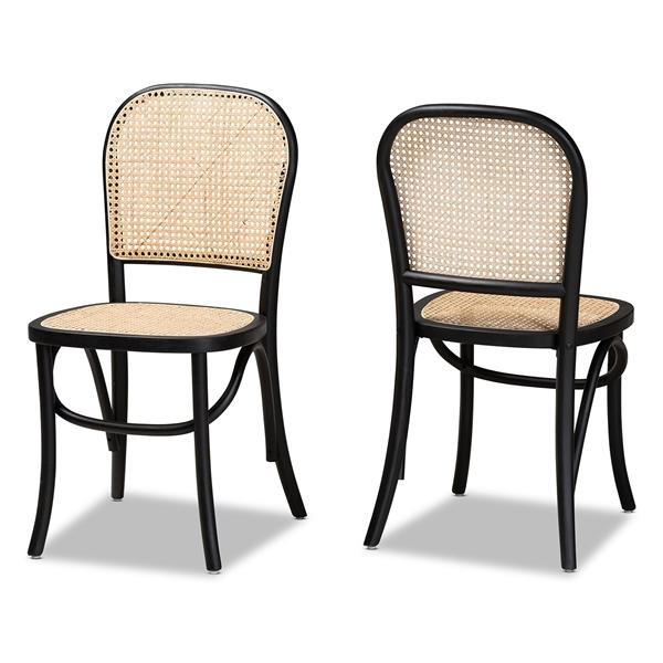 baxton studio Baxton Studio Cambree Mid-Century Modern Brown Woven Rattan and Black Wood 2-Piece Cane Dining Chair Set