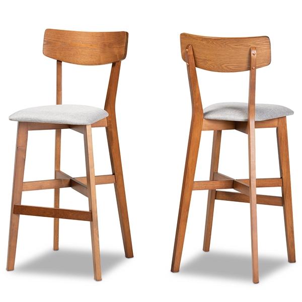 baxton studio Baxton Studio Cameron Modern and Contemporary Transitional Grey Fabric Upholstered and Walnut Brown Finished Wood 2-Piece Bar Stool Set