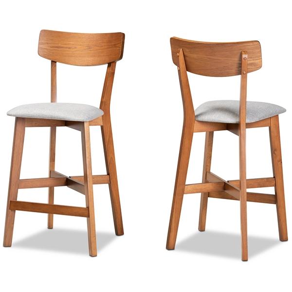 baxton studio Baxton Studio Cameron Modern and Contemporary Transitional Grey Fabric Upholstered and Walnut Brown Finished Wood 2-Piece Counter Stool Set