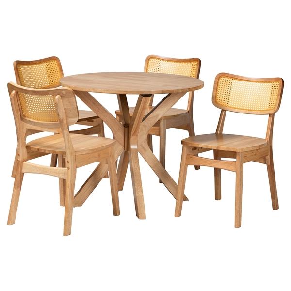 baxton studio Baxton Studio Camilo Mid-Century Modern Oak Brown Finished Wood and Rattan 5-Piece Dining Set