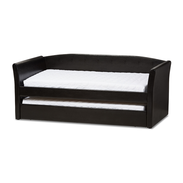 baxton studio Baxton Studio Camino Modern and Contemporary Black Faux Leather Upholstered Daybed with Guest Trundle Bed