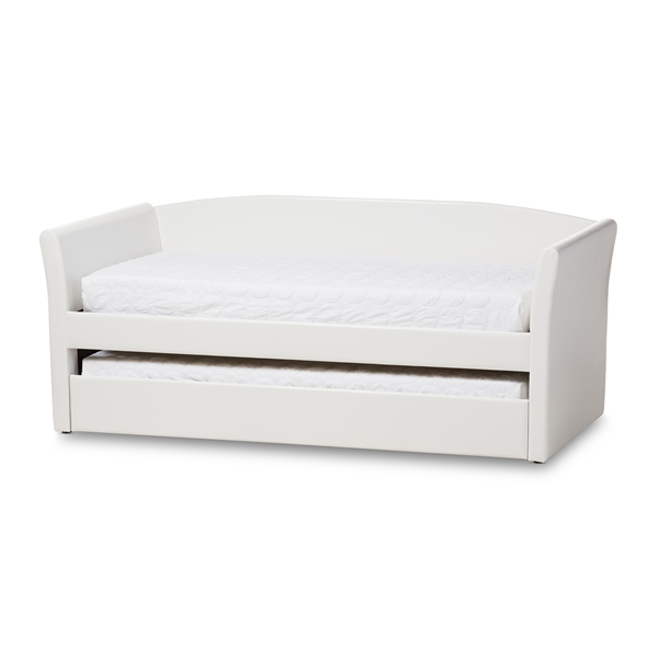 baxton studio Baxton Studio Camino Modern and Contemporary White Faux Leather Upholstered Daybed with Guest Trundle Bed