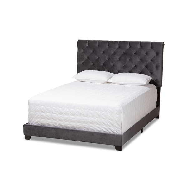 baxton studio Baxton Studio Candace Luxe and Glamour Dark Grey Velvet Upholstered Queen Size Bed