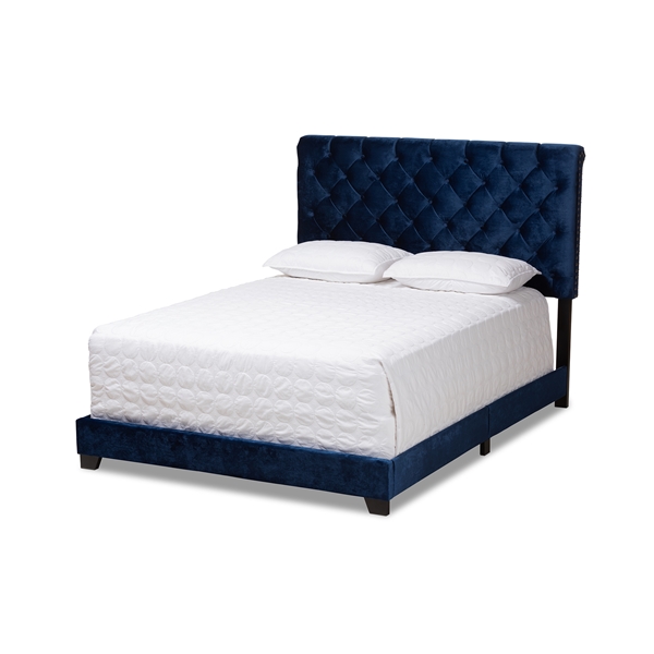 baxton studio Baxton Studio Candace Luxe and Glamour Navy Velvet Upholstered Queen Size Bed