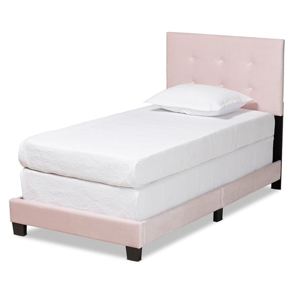 baxton studio Baxton Studio Caprice Modern and Contemporary Glam Light Pink Velvet Fabric Upholstered Twin Size Panel Bed