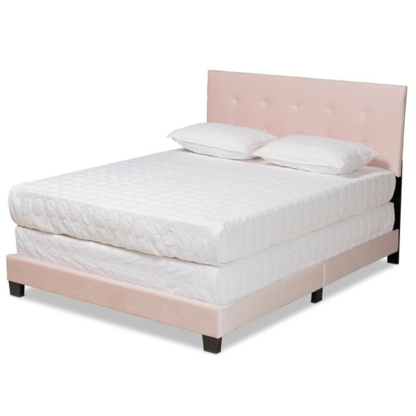 baxton studio Baxton Studio Caprice Modern and Contemporary Glam Light Pink Velvet Fabric Upholstered Queen Size Panel Bed