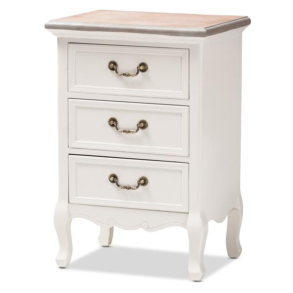 baxton studio Baxton Studio Capucine Antique French Country Cottage Two Tone Natural Whitewashed Oak and White Finished Wood 3-Drawer End Table