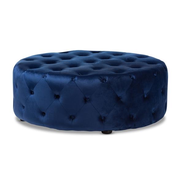 baxton studio Baxton Studio Cardiff Transitional Royal Blue Velvet Fabric Upholstered Button Tufted Cocktail Ottoman