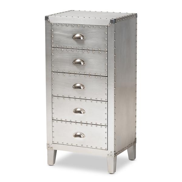 baxton studio Baxton Studio Carel French Industrial Silver Metal 5-Drawer Accent Storage Cabinet