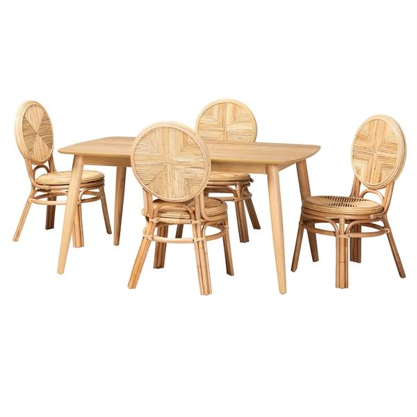 baxton studio Baxton Studio Carita Modern Bohemian Natural Brown Rattan 5-Piece Dining Set