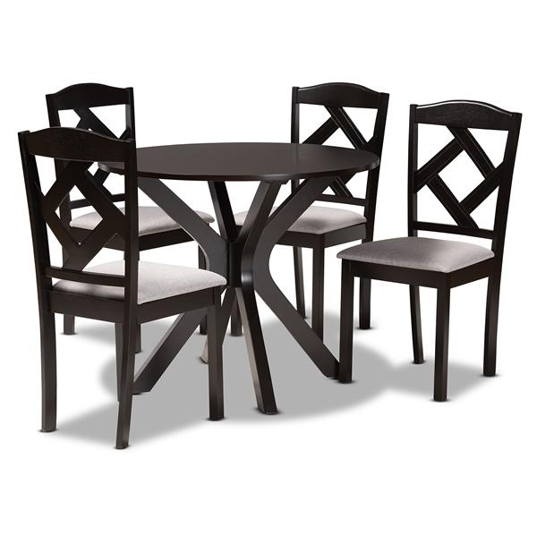 baxton studio Baxton Studio Carlin Modern Transitional Grey Fabric Upholstered and Dark Brown Finished Wood 5-Piece Dining Set