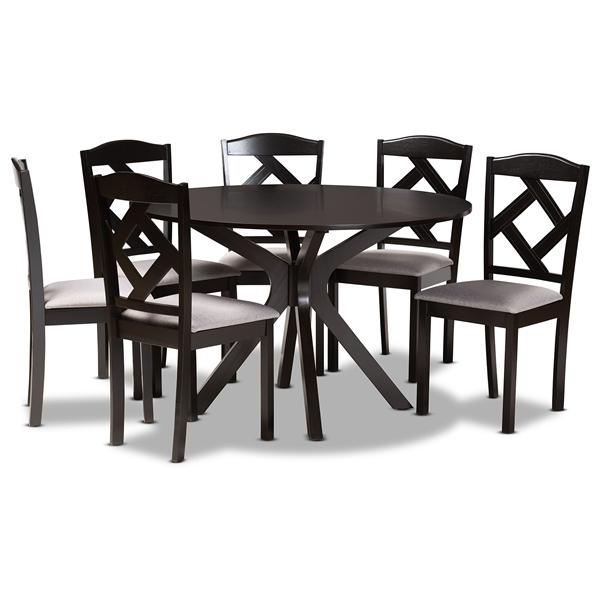 baxton studio Baxton Studio Carlin Modern Transitional Grey Fabric Upholstered and Dark Brown Finished Wood 7-Piece Dining Set