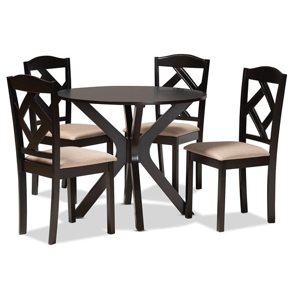 baxton studio Baxton Studio Carlin Sand Fabric Upholstered and Dark Brown Finished Wood 5-Piece Dining Set
