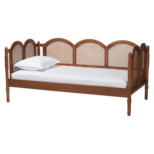 baxton studio Baxton Studio Carmiya Scalloped Daybed - Twin Size Wooden Frame with Rattan Panels Arched Boho Coastal Style Bed for Living Room or Guest Bedroom