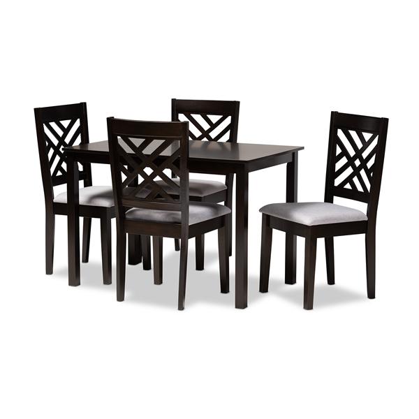 baxton studio Baxton Studio Caron Modern and Contemporary Gray Fabric Upholstered Espresso Brown Finished Wood 5-Piece Dining Set