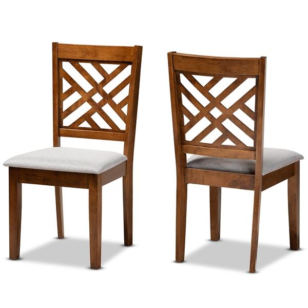 baxton studio Baxton Studio Caron Modern and Contemporary Grey Fabric Upholstered and Walnut Brown Finished Wood 2-Piece Dining Chair Set
