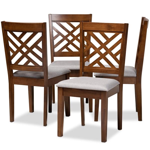 baxton studio Baxton Studio Caron Modern and Contemporary Grey Fabric Upholstered Walnut Brown Finished 4-Piece Wood Dining Chair Set