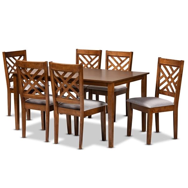 baxton studio Baxton Studio Caron Modern and Contemporary Grey Fabric Upholstered and Walnut Brown Finished Wood 7-Piece Dining Set