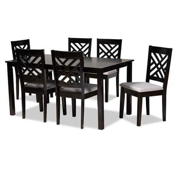 baxton studio Baxton Studio Caron Modern and Contemporary Grey Fabric Upholstered Espresso Brown Finished Wood 7-Piece Dining Set