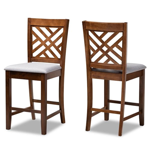 baxton studio Baxton Studio Caron Modern and Contemporary Grey Fabric Upholstered Walnut Brown Finished 2-Piece Wood Counter Height Pub Chair Set