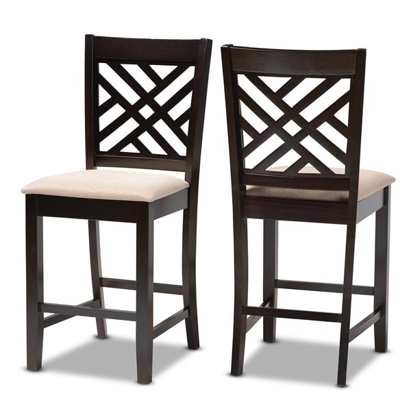 baxton studio Baxton Studio Caron Modern and Contemporary Sand Fabric Upholstered Espresso Brown Finished Wood Counter Height 2-Piece Pub Chair Set