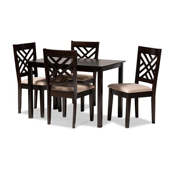 baxton studio Baxton Studio Caron Modern and Contemporary Sand Fabric Upholstered Espresso Brown Finished Wood 5-Piece Dining Set