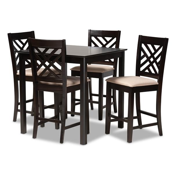 baxton studio Baxton Studio Caron Modern and Contemporary Sand Fabric Upholstered Espresso Brown Finished 5-Piece Wood Pub Set